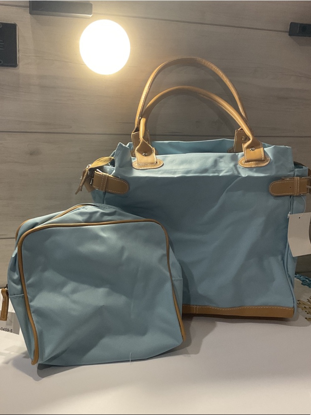 Light Blue Travel Bag With Toiletry Bag